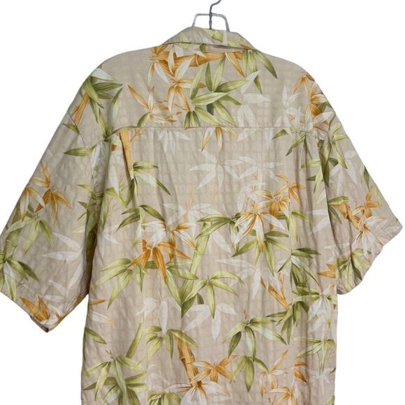 Tommy Bahama - Men's Vintage Hawaiian Floral Silk Short Sleeve Shirt, Size L Tan - Picture 14 of 16